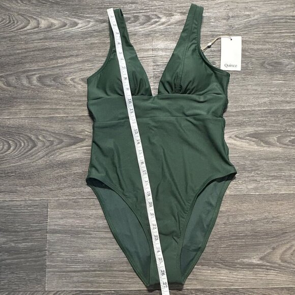 NWT Quince Small Italian Plunge One Piece Swimsuit Green Palm Swim Bathing Suit - Picture 7 of 10